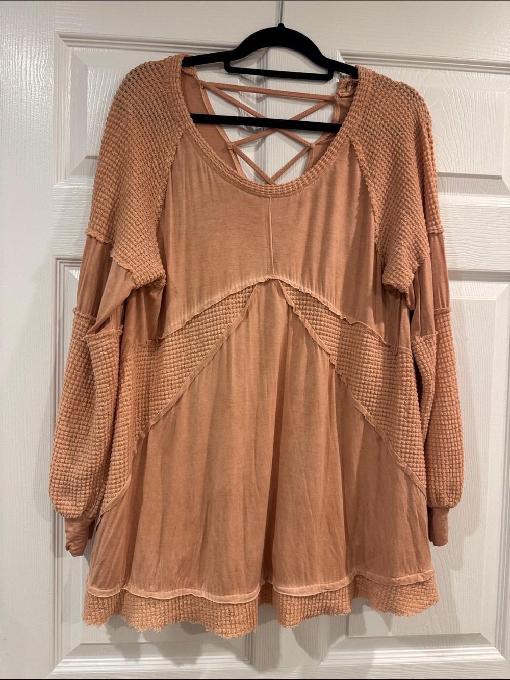 POL Peach Waffle-Panel Tunic with Crisscross Back
